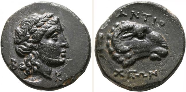 Antiocheia Troas, bronze coin — Head of ram (CN type 12114)