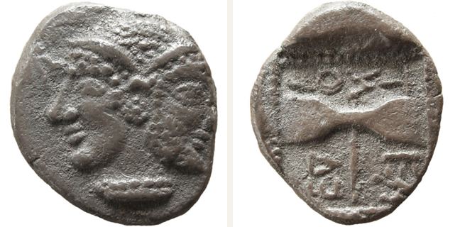 Tenedos, hemidrachm — Double axe within square border of dots (CN type 13117)