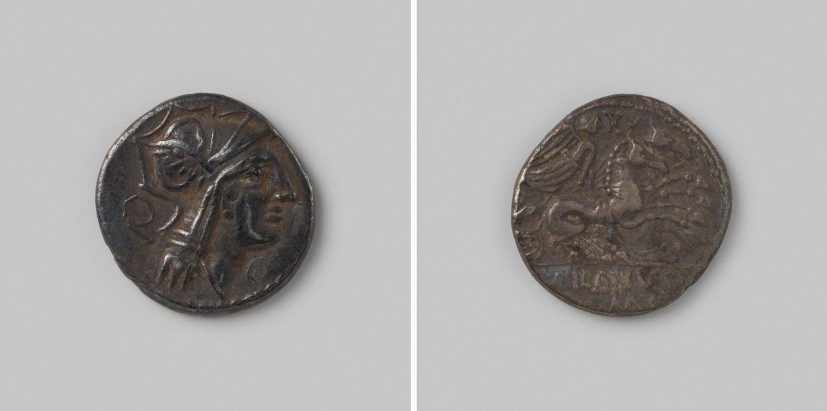 Denarius uit de Romeinse Republiek van monetarius Decimus Junius Silanus, -91