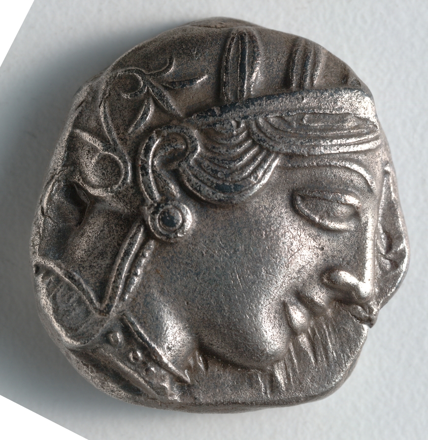 Tetradrachm: Head of Athena, r. (obverse), 449–440 BCE (Cleveland Museum of Art 1941.296.a)