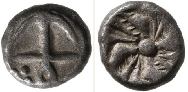 Apollonia Pontike, Obol — Incuse with four crustacean rotating left (CN type 21766)