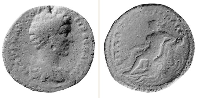 Plotinopolis, Marc Aurel, bronze coin — River-god reclining left (CN type 12898)