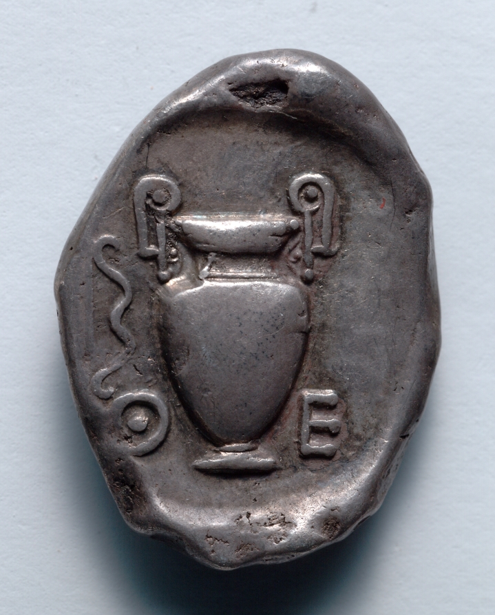 Stater: Volute Krater, Bow, within Incuse Circle (reverse), 395–387 BCE (Cleveland Museum of Art 1917.997.b)
