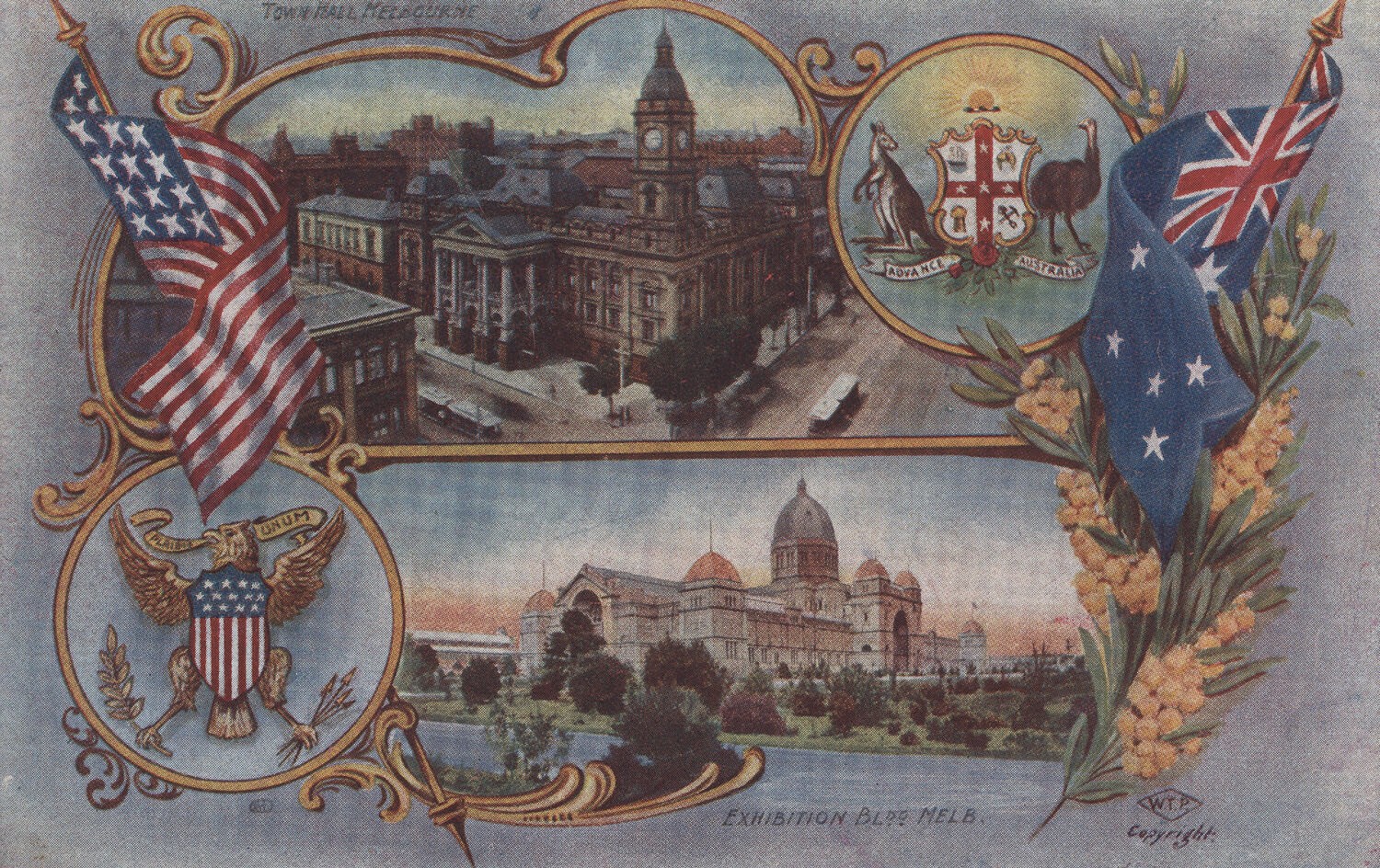 Postcard - Town Hall & Exhibition Building, WT Pater, Melbourne, 1908