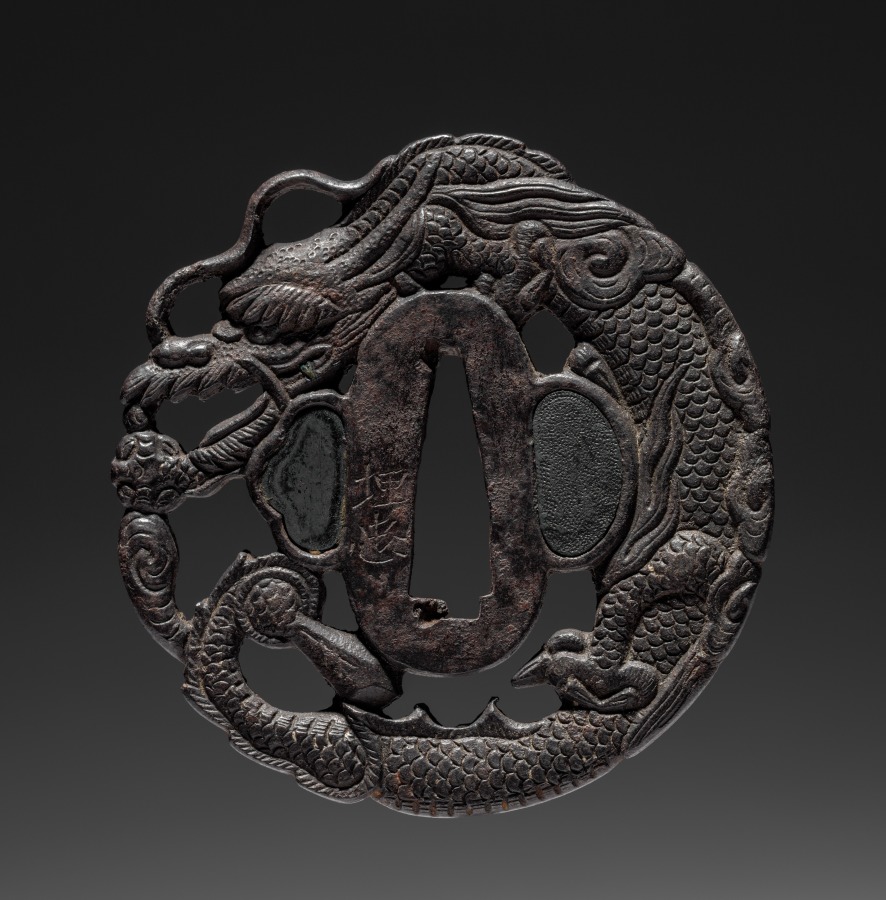 Additional museum view 2 of Sword Guard (Tsuba) with Dragon (accession 1919.510).