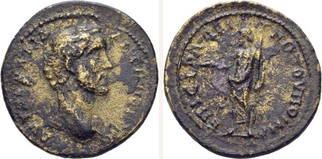 Poimanenon, Antoninus Pius, bronze coin — Zeus standing facing (CN type 17612)