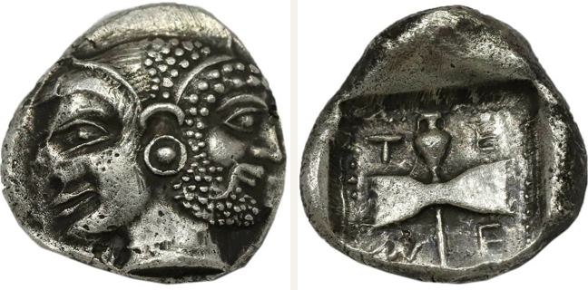 Tenedos, didrachm — Double axe within square border of dots (CN type 13141)