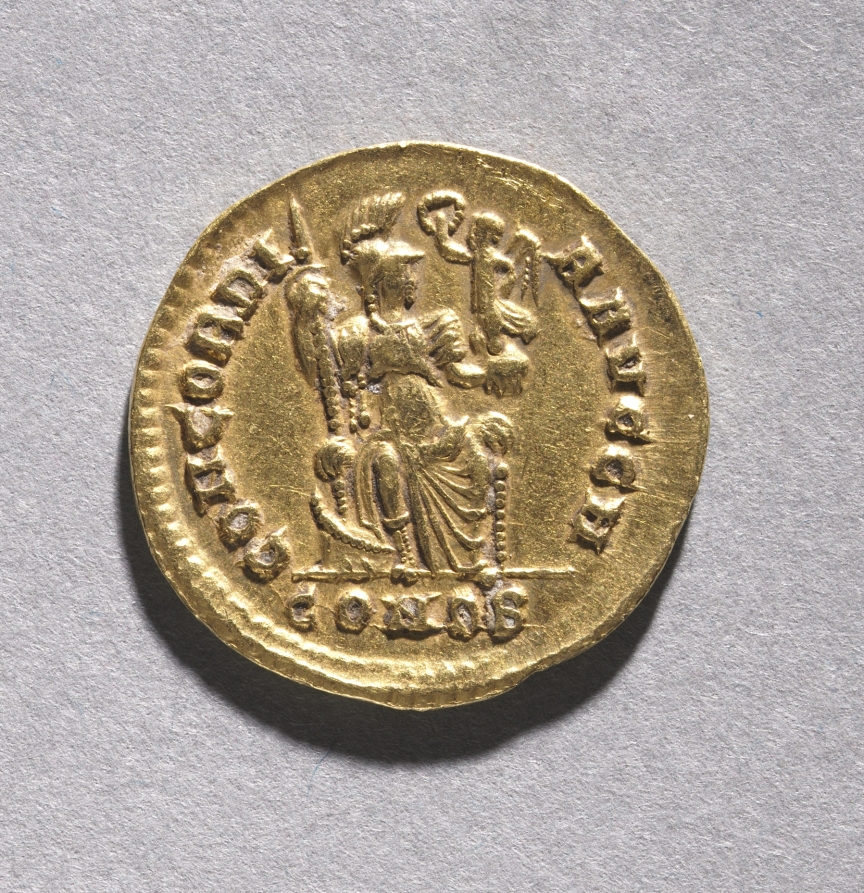 Tremissis of Honorius (reverse), 395–423 CE (Cleveland Museum of Art 1968.51.b)