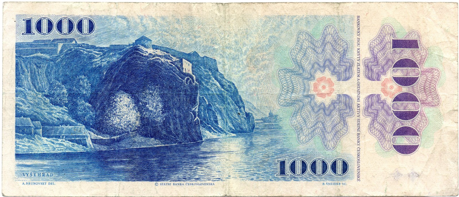 Reverse of 1000 Korun (1985), Pick 98