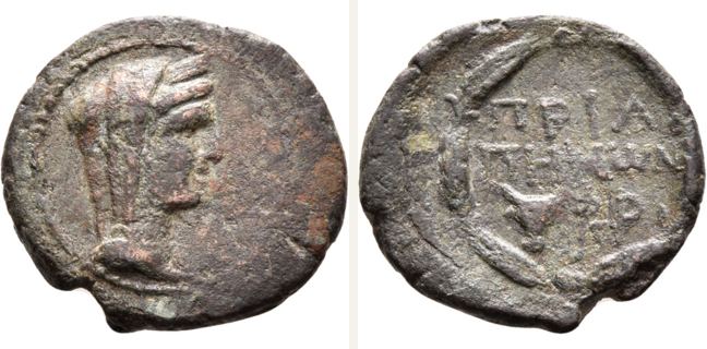 Priapos, bronze coin — Ethnic within grain ear wreath (CN type 19733)