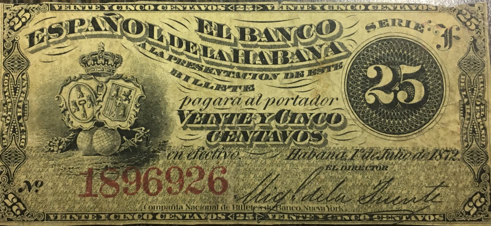 Obverse of 25 Centavos (1872–1876), Pick 31