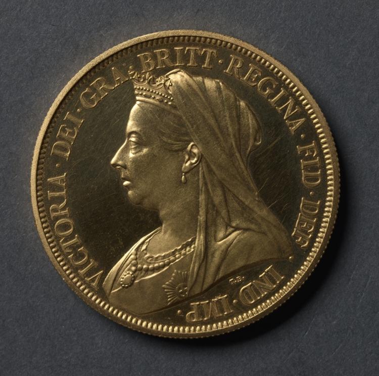 Five Pound Piece: Portrait of Queen Victoria (obverse), 1893 (Cleveland Museum of Art 1969.220.a)