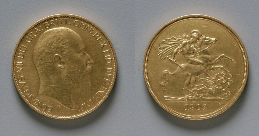 Five Pound Piece: Edward VII (obverse); St. George and the Dragon (reverse), 1902 (Cleveland Museum of Art 1969.221)