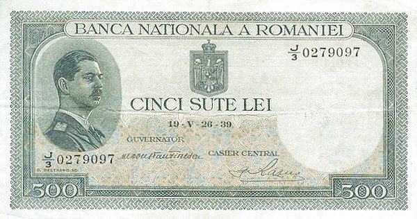 Obverse of 500 Lei (1936–1940), Pick 43