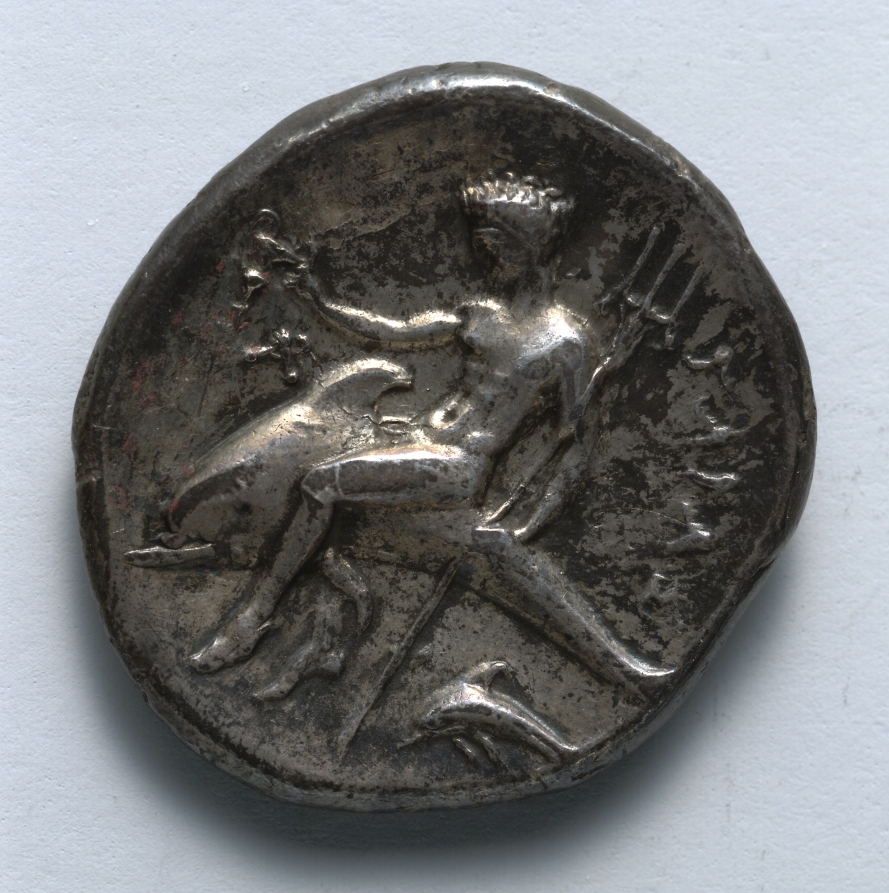 Stater: Taras (reverse), 334–302 BCE (Cleveland Museum of Art 1916.987.b)