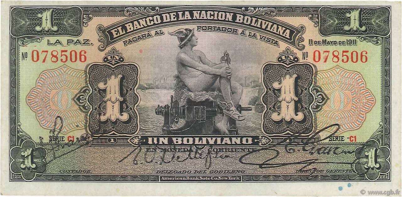 Obverse of 1 Boliviano (1911), Pick 103