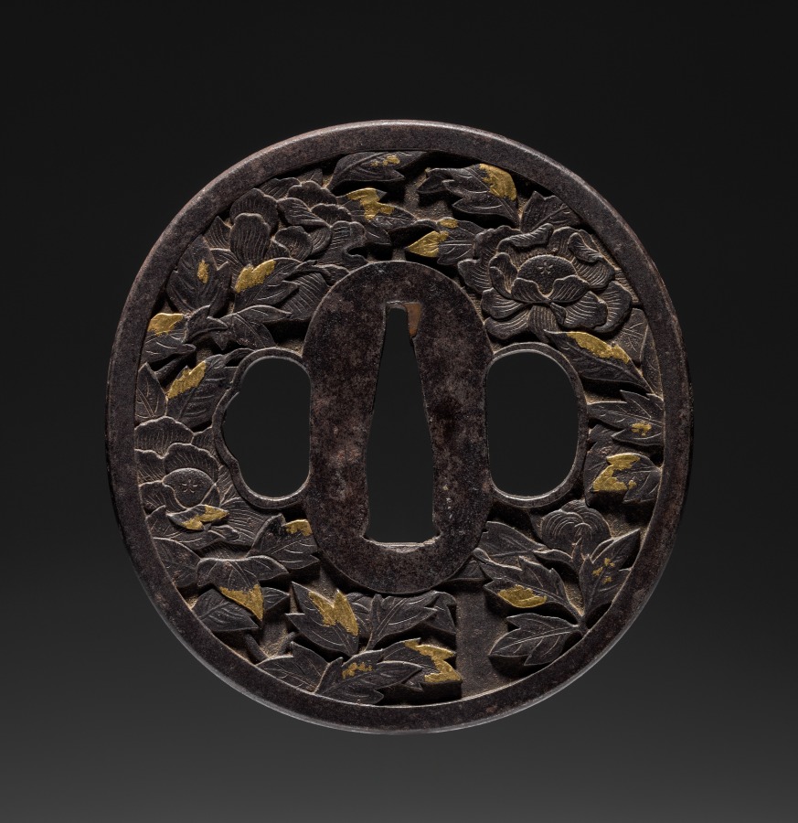 Additional museum view 2 of Sword Guard (Tsuba) with Peonies (accession 1919.526).