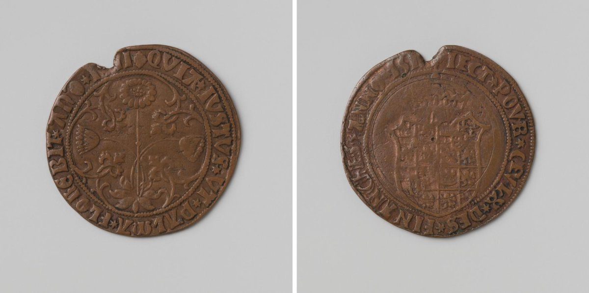 Allegory on the calm and courageous conduct of Margaret of Austria, Governor of the Netherlands, jeton of the Council of Finance