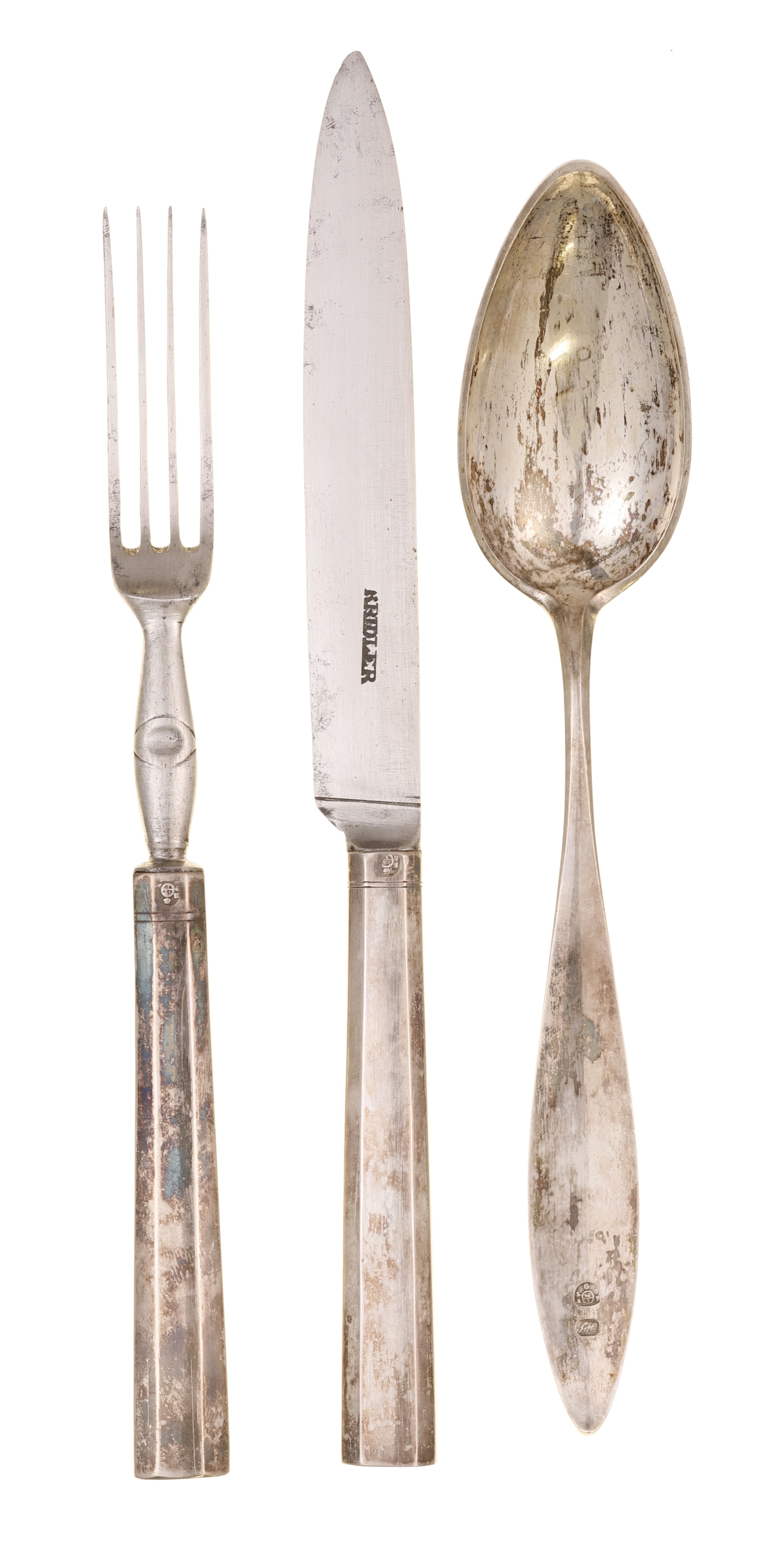 Knife, fork, spoon in case, 2006.M.489 a-d