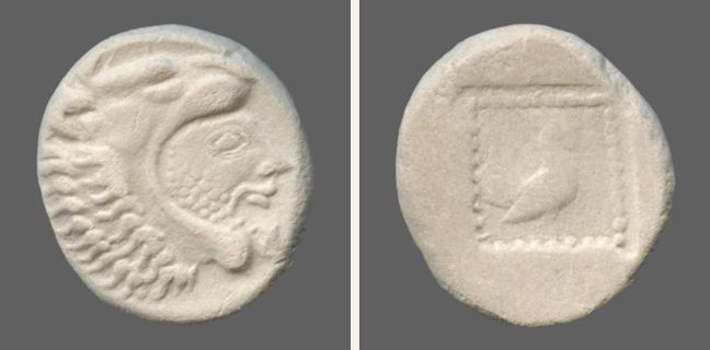Dikaia, Hemistater (didrachm) — Cock standing right within incuse square (CN type 45)