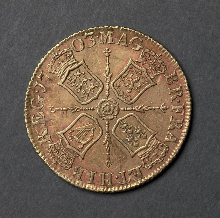 Guinea: Shields and rose (reverse), 1703 (Cleveland Museum of Art 1969.204.b)