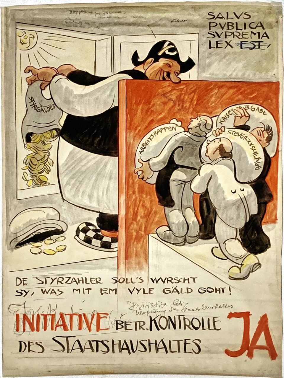 Plattner, Otto - Picture: watercolour; ink, poster - "Kontrolle Staatshaushalt" initiative, Plattner, Otto