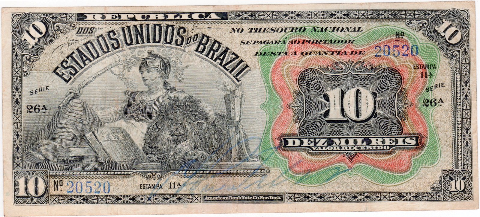 Obverse of 10 000 Réis (1907), Pick 33