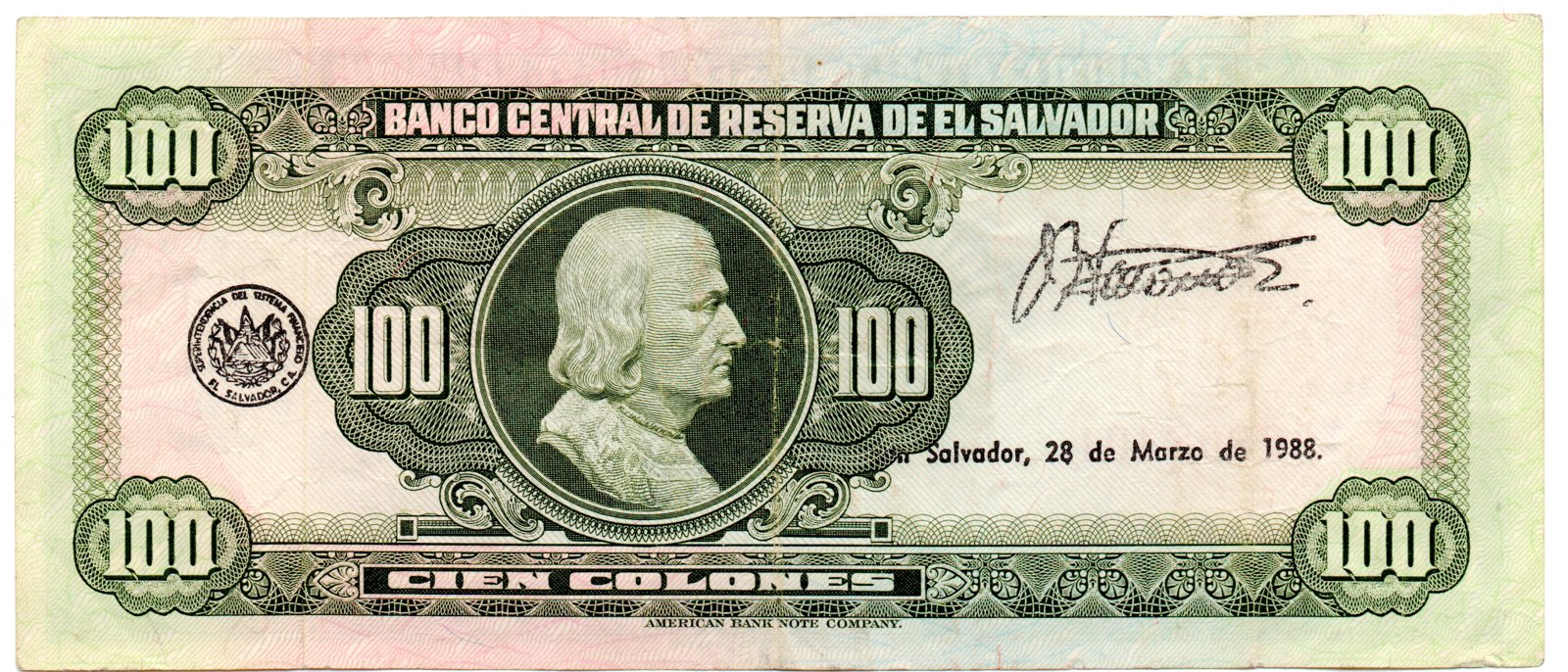 Reverse of 100 Colones (1983–1988), Pick 137