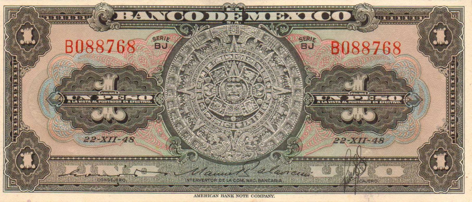 1 Peso, Bank of Mexico, Mexico, 1948–1950 (Pick 46)