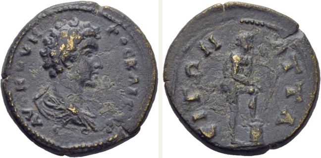 Attaea, Antoninus Pius, bronze coin — Nude male (CN type 17897)