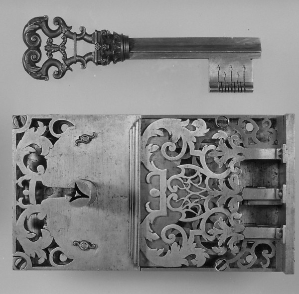 Coffer lock and key, ca. 1680–1700