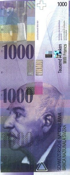 Obverse of 1000 Francs (1996–2012), Pick 74