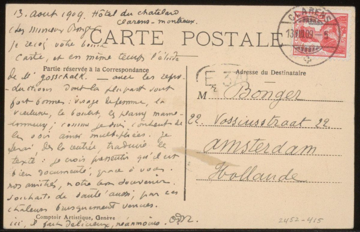 Picture postcard to Andries Bonger