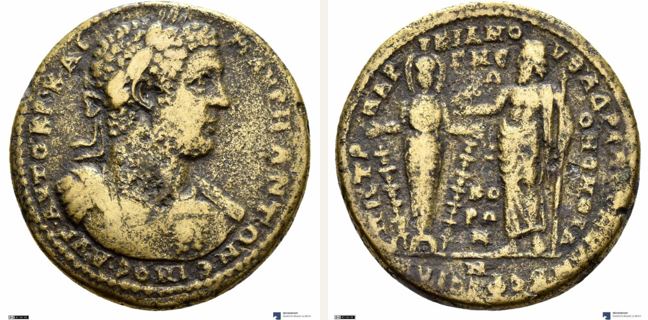 Adramyttion, Caracalla, bronze coin — Artemis and Zeus (CN type 2960)
