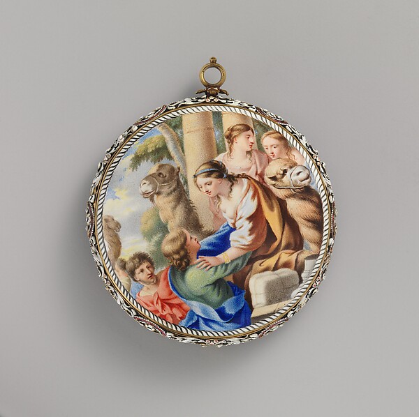 Additional museum view 2 of Watch with scenes from the story of Rebekah at the well (accession 17.190.1417).