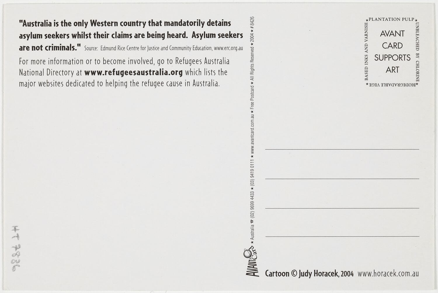 Postcard - 'I Have an Unjust Country', Avant Card, 2004