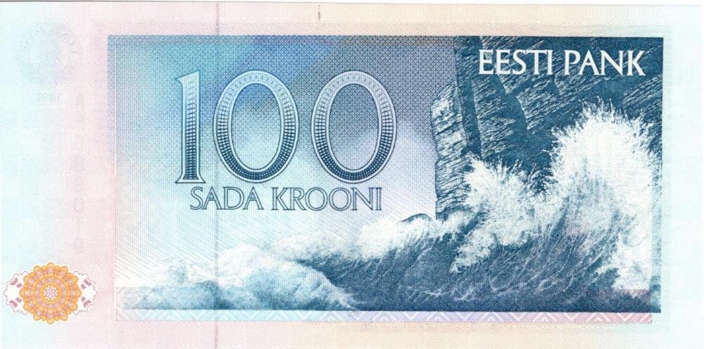 Auction photograph of an example of Pick 74 (Foreign Banknotes - ESTONIA 100 Krooni 1991 pick #74a - Scritta a matita...)