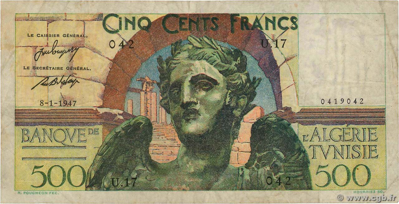 Obverse of 500 Francs (1947), Pick 25