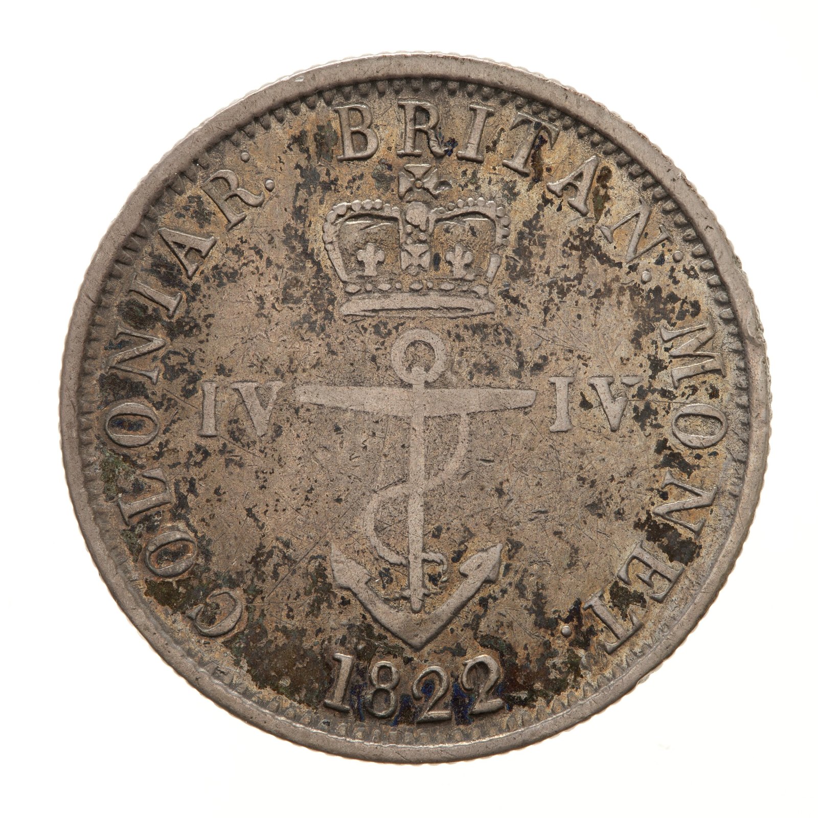 Coin, 1/4 Dollar, British West Indies, 1822 — museum object NU 12005