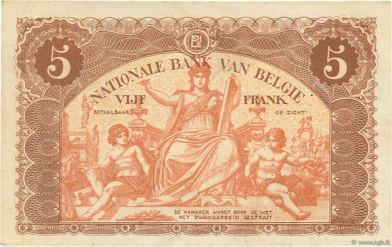 Reverse of 5 Francs (1914–1919), Pick 74