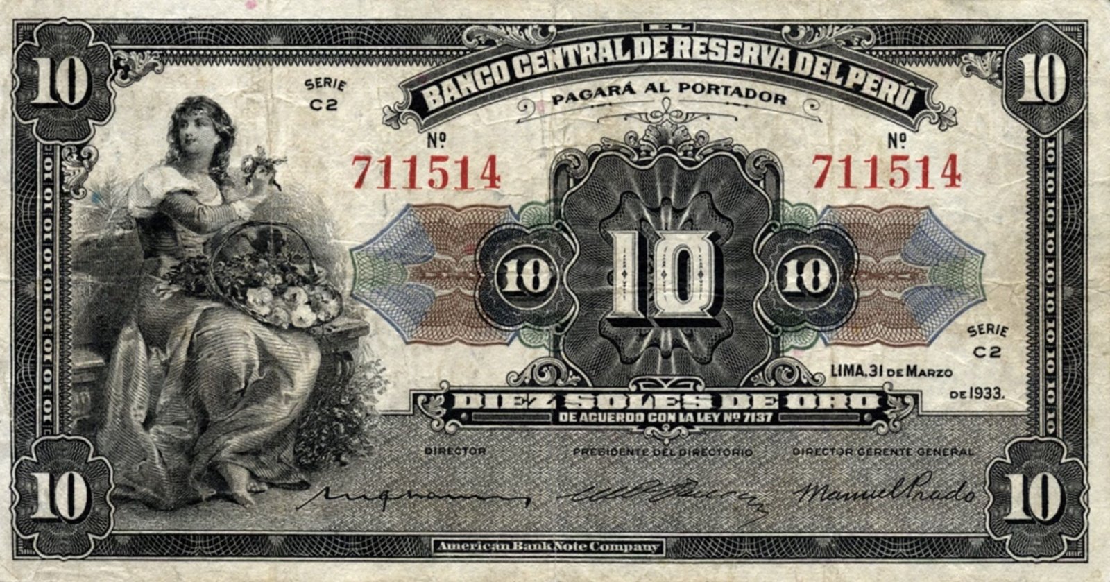 Obverse of 10 Soles (1933–1939), Pick 67