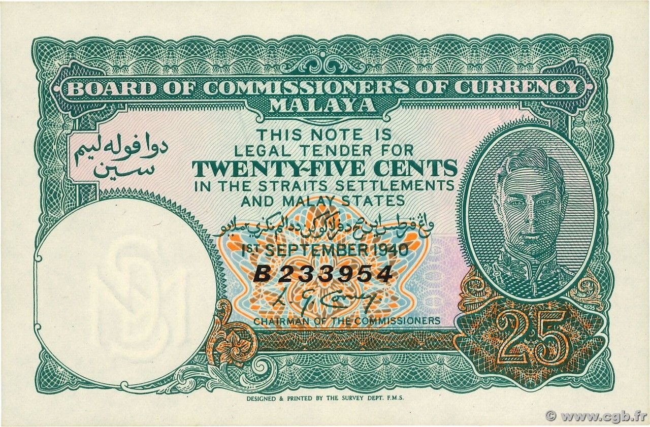 Obverse of 25 Cents (1940), Pick 3