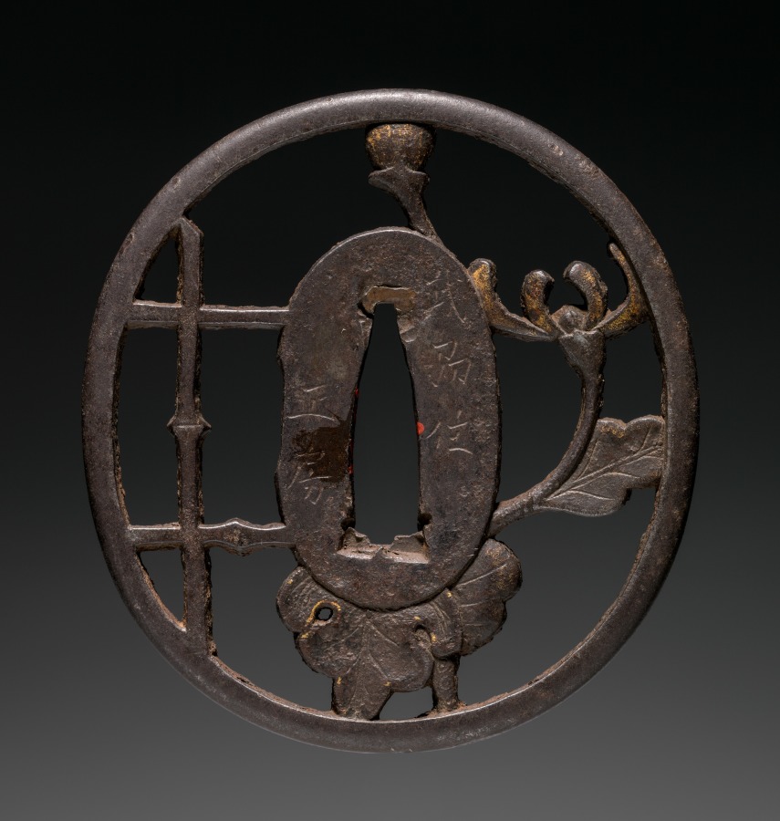 Additional museum view 2 of Sword Guard (Tsuba) with Fence and Flower (accession 1915.91).