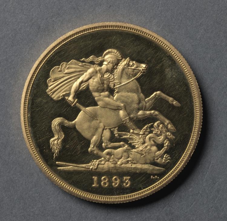 Five Pound Piece: St. George and the Dragon (reverse), 1893 (Cleveland Museum of Art 1969.220.b)