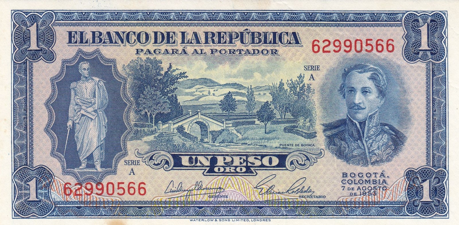 1 Peso, Bank of the Republic of Colombia, Colombia, 1953 (Pick 398)