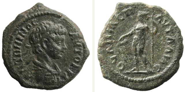 Pautalia, Caracalla, One and one half — Dionysus standing left (CN type 20128)