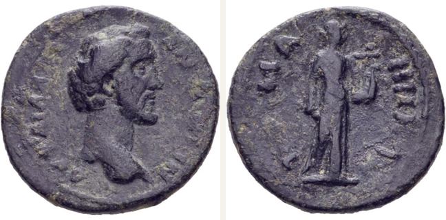 Poimanenon, Antoninus Pius, bronze coin — Apollo (CN type 17615)