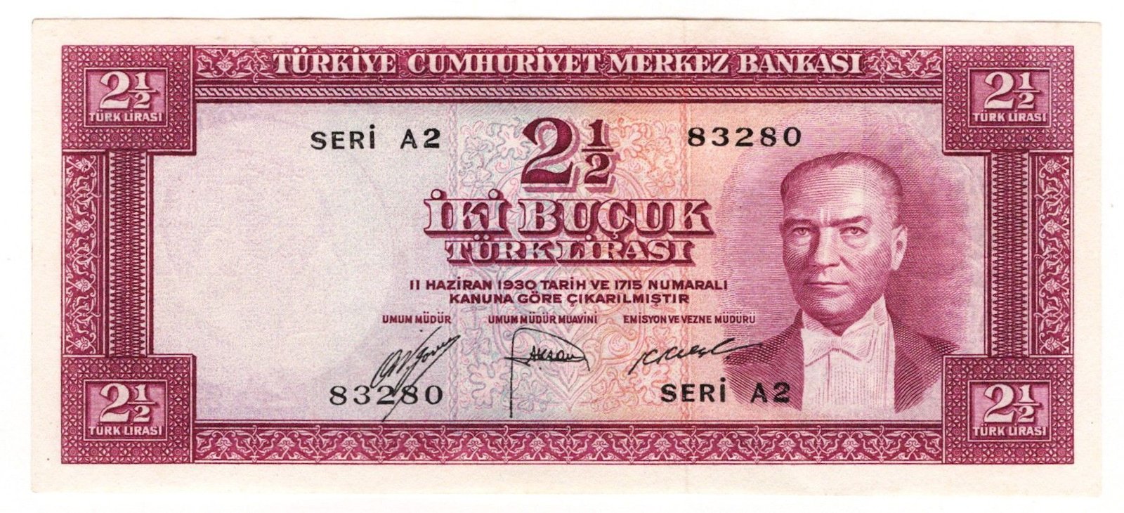 Obverse of 2½ Lira (1952), Pick 150