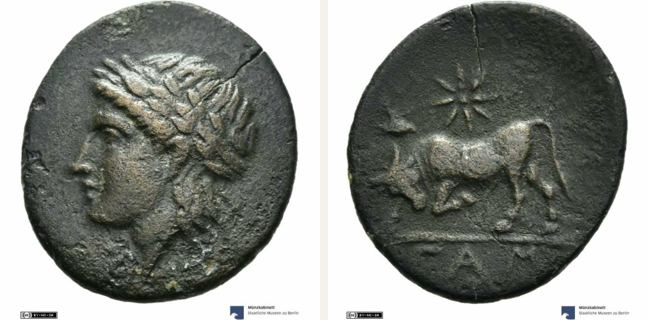 Gambrion, bronze coin — Butting bull (CN type 19754)