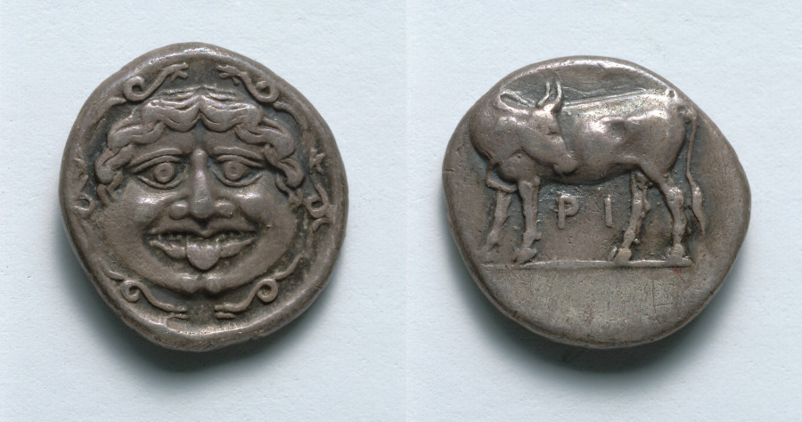 Hemidrachm: Gorgoneion (obverse); Bull (reverse), c. 400 BCE (Cleveland Museum of Art 1917.991)